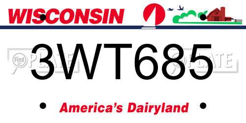 3WT685 Wisconsin License Plate