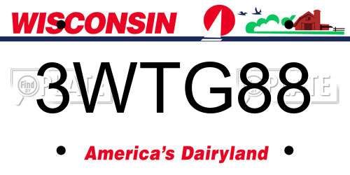 3WTG88 Wisconsin License Plate