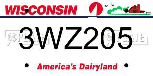 3WZ205 Wisconsin License Plate