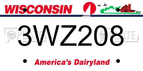 3WZ208 Wisconsin License Plate