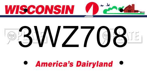 3WZ708 Wisconsin License Plate
