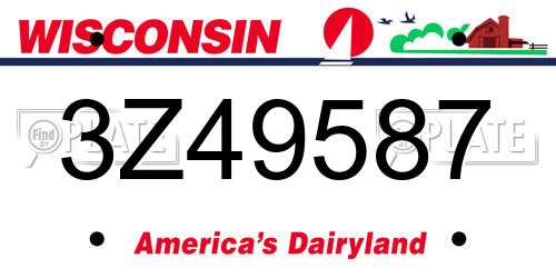3Z49587 Wisconsin License Plate