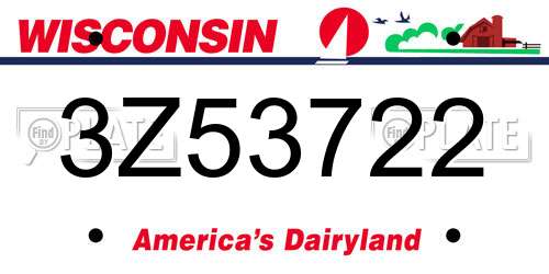 3Z53722 Wisconsin License Plate