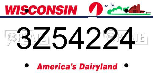 3Z54224 Wisconsin License Plate