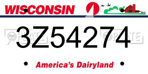 3Z54274 Wisconsin License Plate