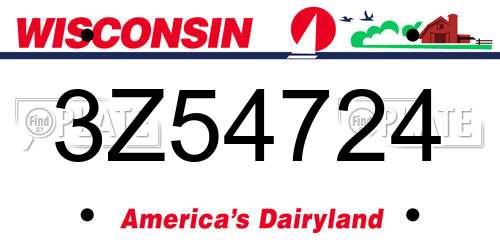 3Z54724 Wisconsin License Plate