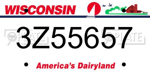3Z55657 Wisconsin License Plate