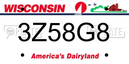 3Z58G8 Wisconsin License Plate