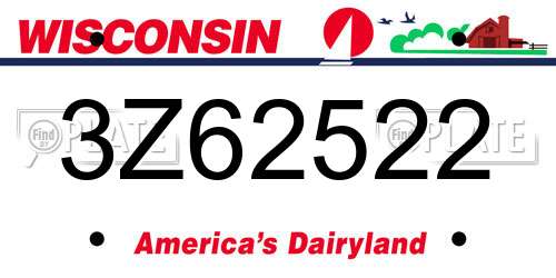 3Z62522 Wisconsin License Plate