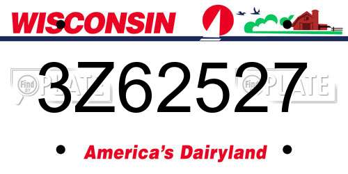 3Z62527 Wisconsin License Plate