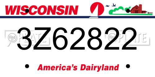 3Z62822 Wisconsin License Plate