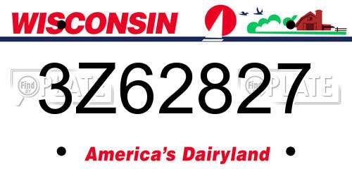 3Z62827 Wisconsin License Plate