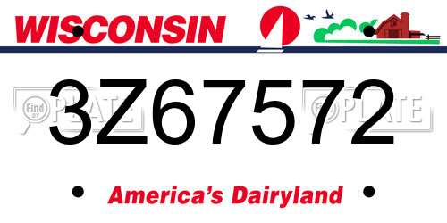 3Z67572 Wisconsin License Plate