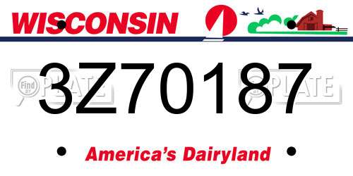 3Z70187 Wisconsin License Plate
