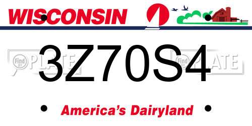 3Z70S4 Wisconsin License Plate