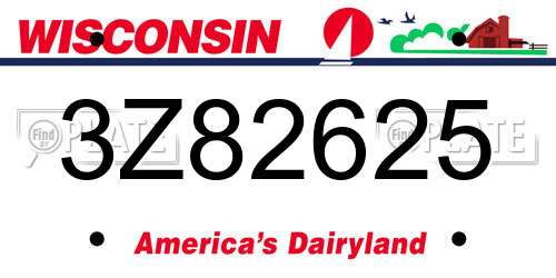 3Z82625 Wisconsin License Plate