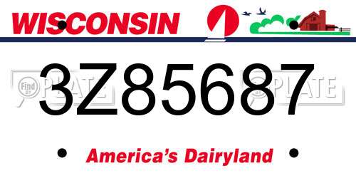 3Z85687 Wisconsin License Plate