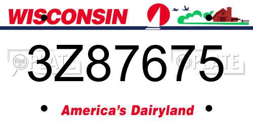 3Z87675 Wisconsin License Plate