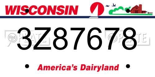 3Z87678 Wisconsin License Plate