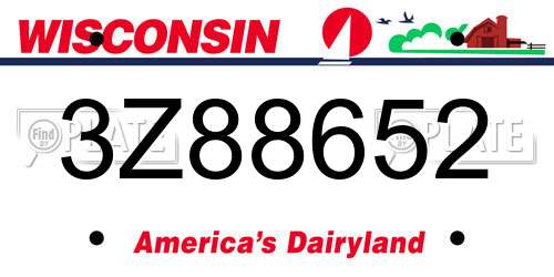 3Z88652 Wisconsin License Plate