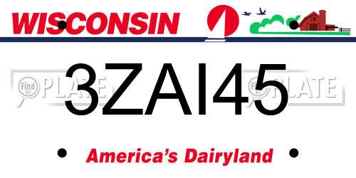 3ZAI45 Wisconsin License Plate