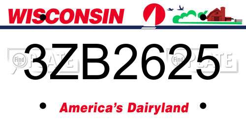 3ZB2625 Wisconsin License Plate