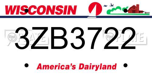 3ZB3722 Wisconsin License Plate