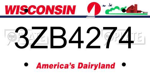 3ZB4274 Wisconsin License Plate
