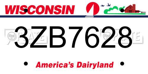 3ZB7628 Wisconsin License Plate