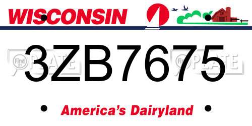 3ZB7675 Wisconsin License Plate