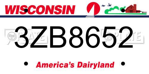 3ZB8652 Wisconsin License Plate
