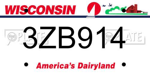 3ZB914 Wisconsin License Plate