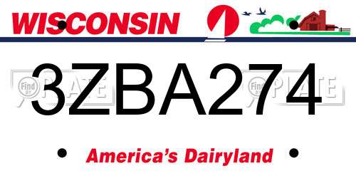 3ZBA274 Wisconsin License Plate