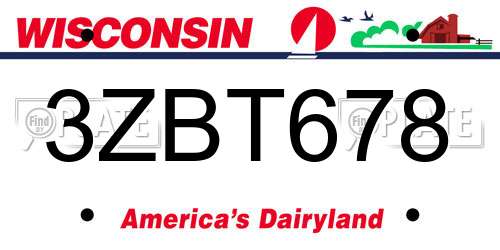 3ZBT678 Wisconsin License Plate