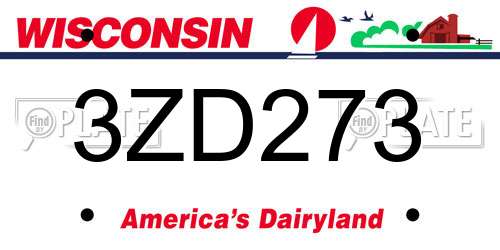 3ZD273 Wisconsin License Plate