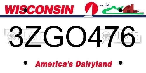 3ZGO476 Wisconsin License Plate
