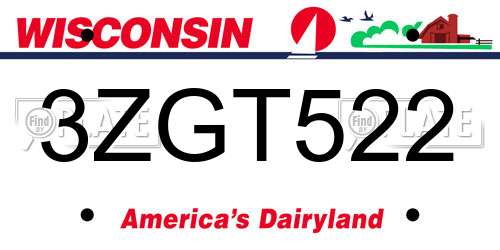 3ZGT522 Wisconsin License Plate