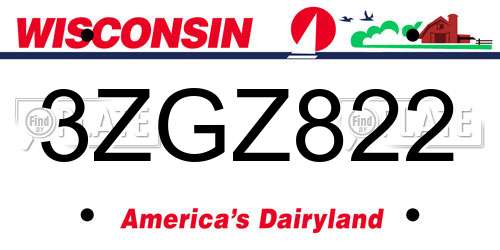 3ZGZ822 Wisconsin License Plate