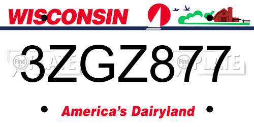3ZGZ877 Wisconsin License Plate