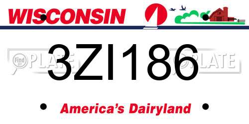3ZI186 Wisconsin License Plate