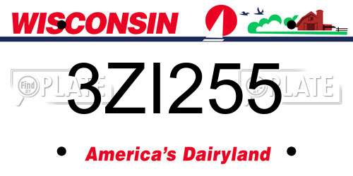 3ZI255 Wisconsin License Plate