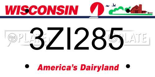 3ZI285 Wisconsin License Plate