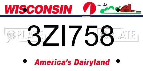 3ZI758 Wisconsin License Plate