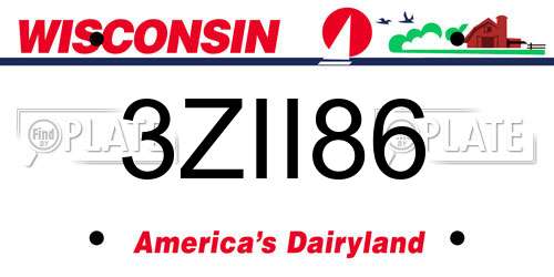 3ZII86 Wisconsin License Plate