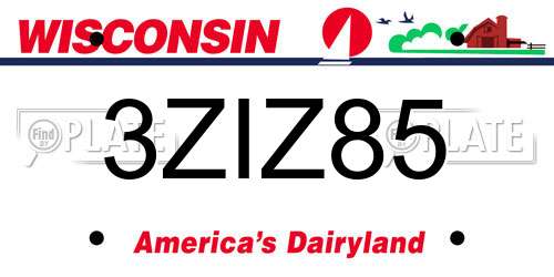 3ZIZ85 Wisconsin License Plate
