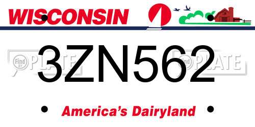 3ZN562 Wisconsin License Plate