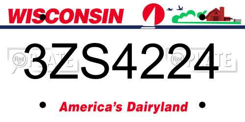 3ZS4224 Wisconsin License Plate