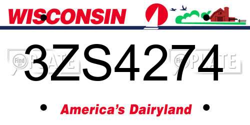 3ZS4274 Wisconsin License Plate