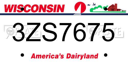 3ZS7675 Wisconsin License Plate