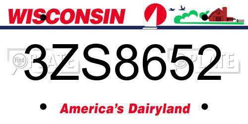 3ZS8652 Wisconsin License Plate